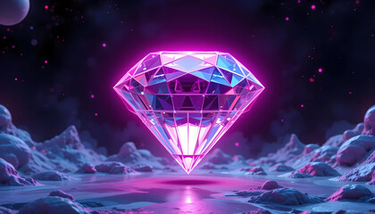 Brilliant Pink Diamond Crystal with Reflective Surfaces and Glow