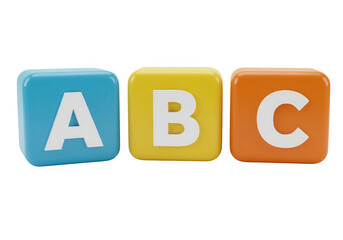 Colorful abc alphabet blocks in a row isolated on transparent background