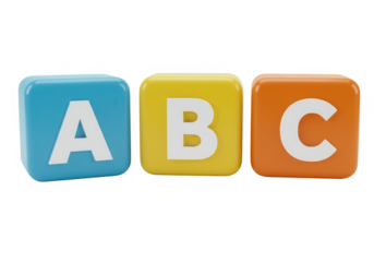 Colorful abc alphabet blocks in a row isolated on transparent background