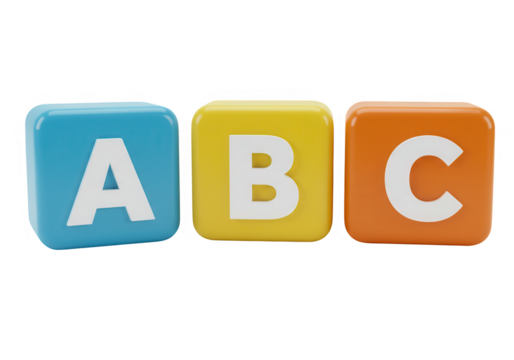 Colorful abc alphabet blocks in a row isolated on transparent background