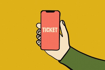 Hand holding smartphone with ticket on the screen