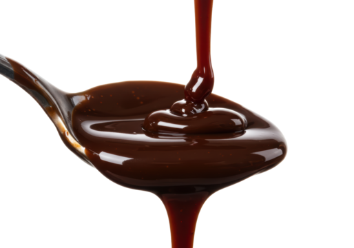 Isolated Decadent Dark Chocolate Sauce Pouring from Spoon