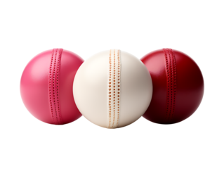 cricket balls of red, white and pink colour isolated on a transparent background