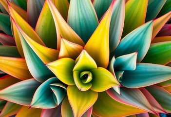 Pastel-colored agave leaves arranged in a vibrant, overlapping pattern, texture, illustration