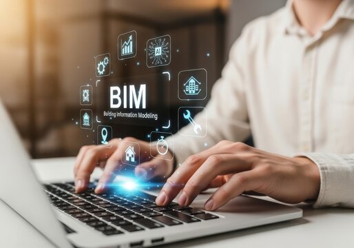 Person using laptop with bim building information modeling