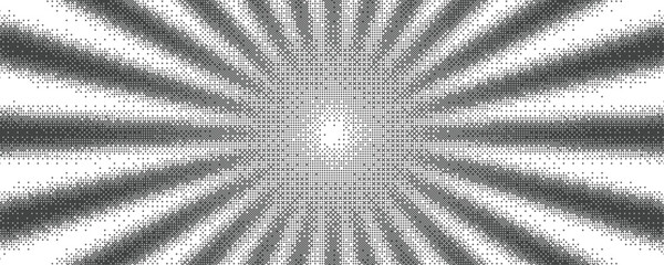 Sun rays bitmap background. Speed lines explosion, sunburst with abstract pixel art vector texture.