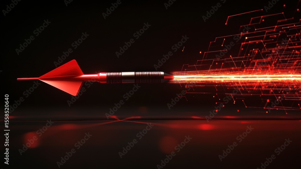 Poster Red dart in flight, leaving a fiery trail of digital particles, signifying precision and accuracy.