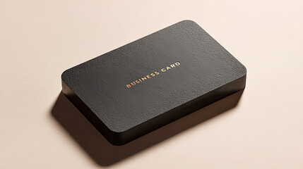 Black Business Card Mockup with Gold Text on Beige Background