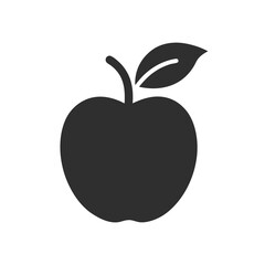 A simple  silhouette of a single apple with a leaf, Apple icon, Minimalist apple isolated on white background 