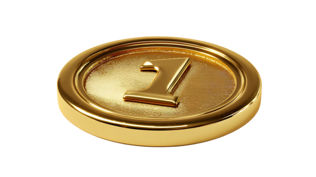 Golden coin one number symbol currency finance investment wealth treasure value savings success economy on transparent background