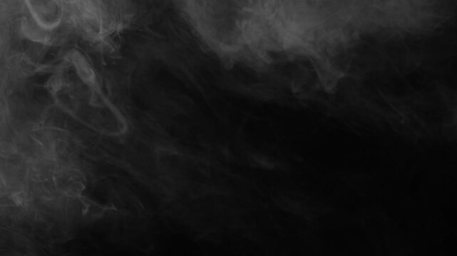 Static shot of dark, wispy fog provides a mysterious texture on a black background. Versatile moody overlay for cinematic projects - Powered by Adobe