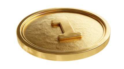 Golden coin first place winner prize reward medal achievement success competition champion victory on transparent background