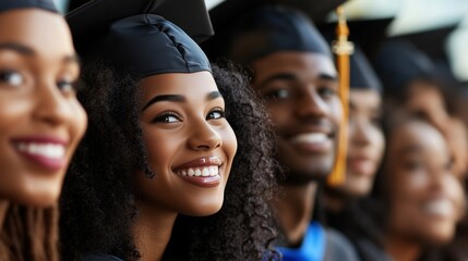Fototapeta premium Graduation ceremony celebrating academic achievements with diverse students in caps and gowns, capturing joyful moments of success