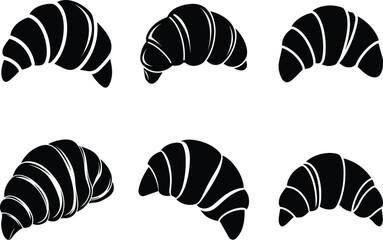 croissant silhouette  set,  bakery food silhouette, pastry symbols collection