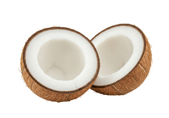 Isolated Halved Coconuts with Natural Fibrous Texture