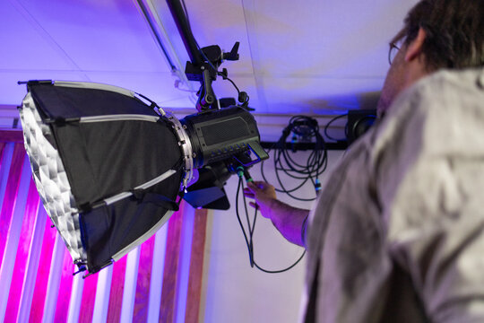 Studio lighting setup for podcast recording