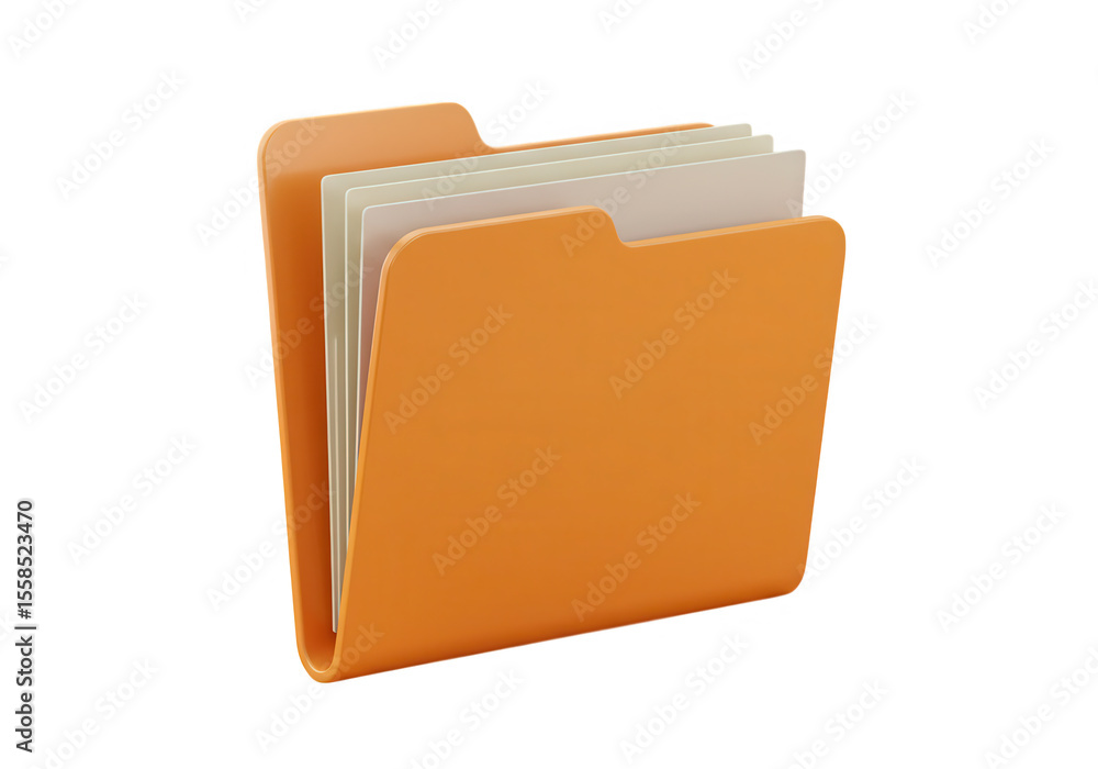 Poster orange file folder with documents isolated on transparent background