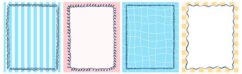 Hand drawn ink vintage frames. Stamp or letter mark frames for greeting cards, wedding, party, invitations in italian or greek marine sea coastal style. Colorful Minimalist coquette vector borders