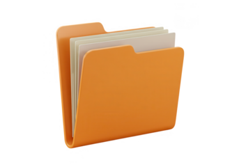 Orange file folder with documents isolated on transparent background