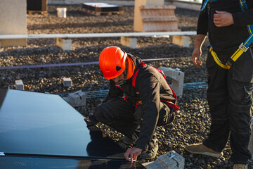 Rooftop solar panel setup in progress