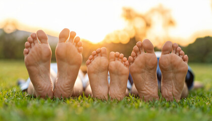 Family's Feet Relaxing in the Sun on a Summer Day