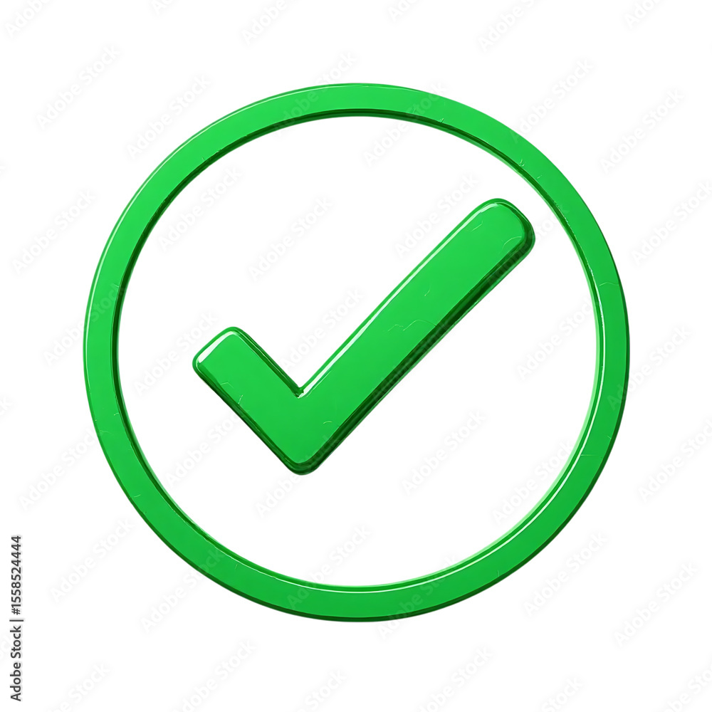 Poster green check mark symbol inside a circle isolated on transparent background isolated on white backgro