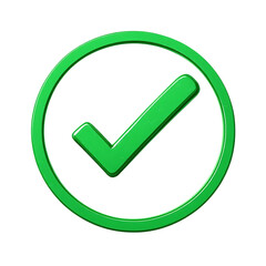 Green check mark symbol inside a circle isolated on transparent background isolated on white background