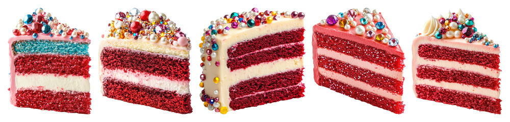 PNG Colorful layered cake slices, element set on transparent background