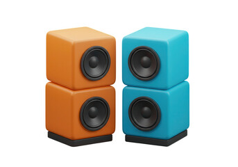 Obraz premium Stacked blue and orange speakers isolated on transparent background in 3d rendering