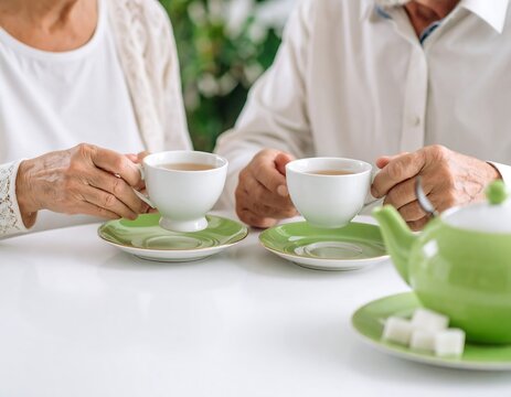 Seniors sharing tea