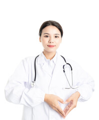 Fototapeta premium Young Chinese female doctor on white background