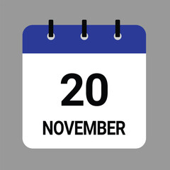 NOVEMBER-20- Daily Calendar Icon - White Background