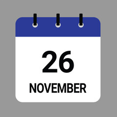 NOVEMBER-26- Daily Calendar Icon - White Background
