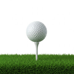 Golf Ball on Tee with Grass Patch Isolated on White