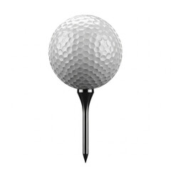 Golf Ball on Metallic Tee Front View Isolated on White