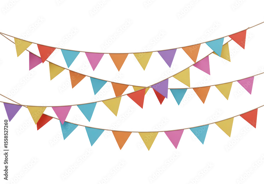 Aufkleber colorful triangular party flags hanging on strings for a festive celebration isolated on transparent