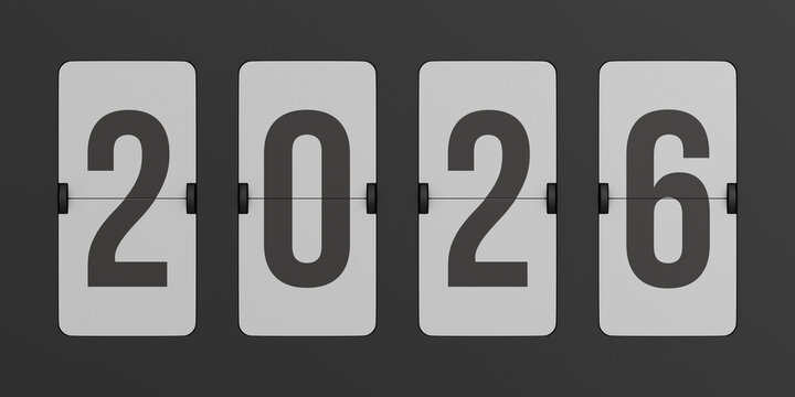 Flip black scoreboard 2026. 3D illustration