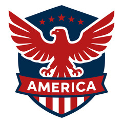 Obraz premium Illustration of a patriotic emblem featuring an eagle with wings spread and stars above it