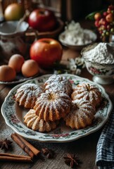 Rustic Dessert Table with Delicate Mini Cakes, Fresh Ingredients, and Cozy Autumn Vibes in a Natural Light Setting