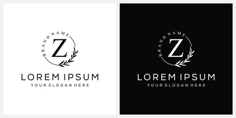 Initial letter Z cosmetics fashion logo design, serif font graphic icon, leaves nature symbol concept