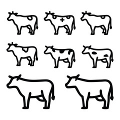 Various Outline Illustrations of Cows with Different Markings
