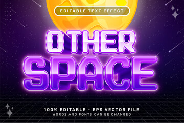 other space text effect and editable text effect with retro space illustrations and neon lights