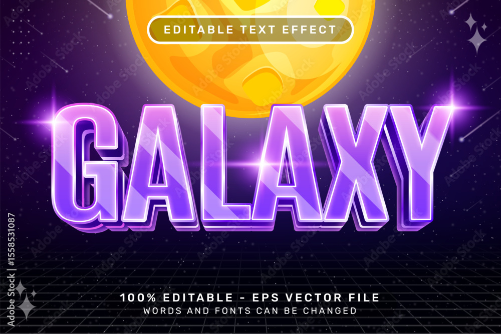 Aufkleber galaxy text effect and editable text effect with retro space illustrations and neon lights