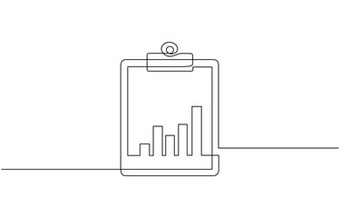 Continuous line drawing of clipboard. Growth graph icon business, Continuous Line Drawing of Checklist Icon. Hand Drawn Symbol Vector Illustration, Continuous one line drawing.