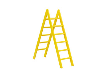 Isolated Yellow Wooden Ladder Leaning Upward