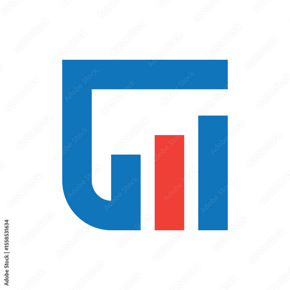 Aufkleber the image shows a simple flat logo design of a letter g with graph bar in blue and orange color that