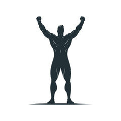 Vector Victorious Silhouette: Triumph, Success & Achievement Icon on White