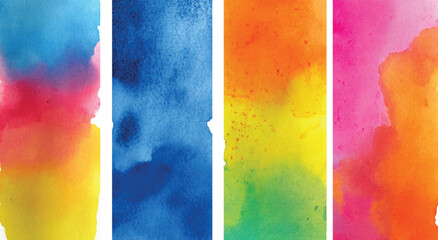 Vibrant Watercolor Paint Textures Red Orange Yellow Green Blue Pink Color Swatches Abstract Background Design Elements