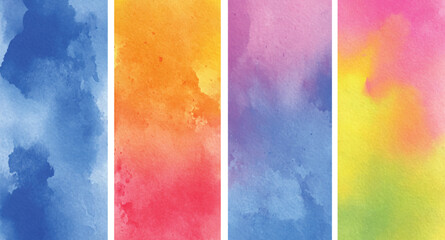 Vibrant Watercolor Texture Set Blue Orange Purple Pink Yellow Green Gradient Backgrounds Digital Papers Design Elements