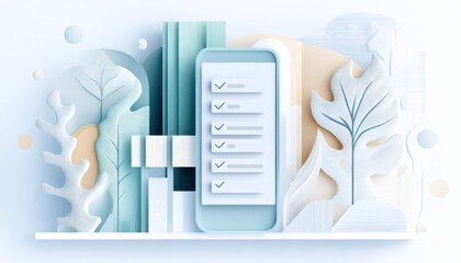 A horizontal illustration for Top 8 Challenge Day, showing a clean smartphone screen displaying a simple list of eight items with checkmarks 